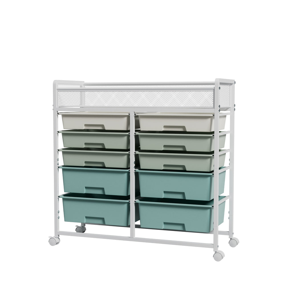 White Large Capacity 2-Row 10-Drawer Rolling Storage Cart