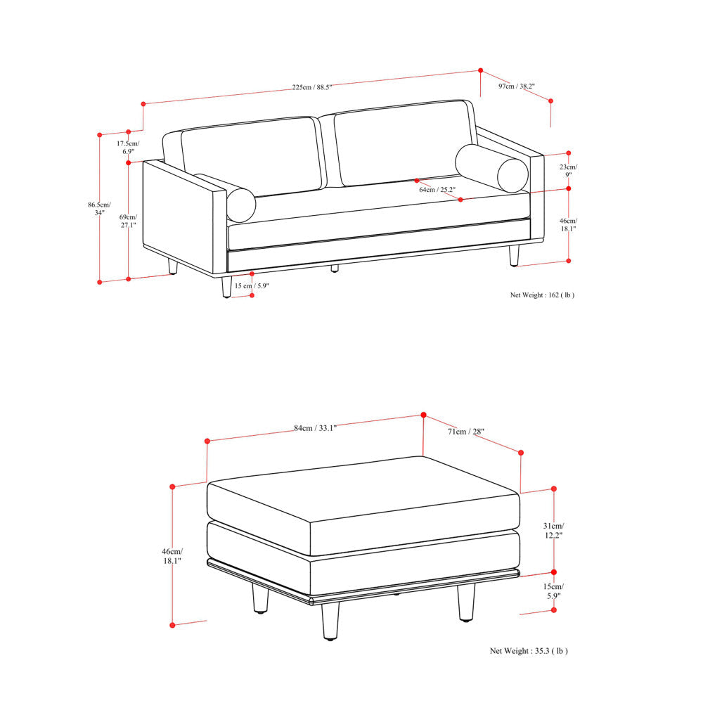 Morrison 89-Inch Sofa and Ottoman Set