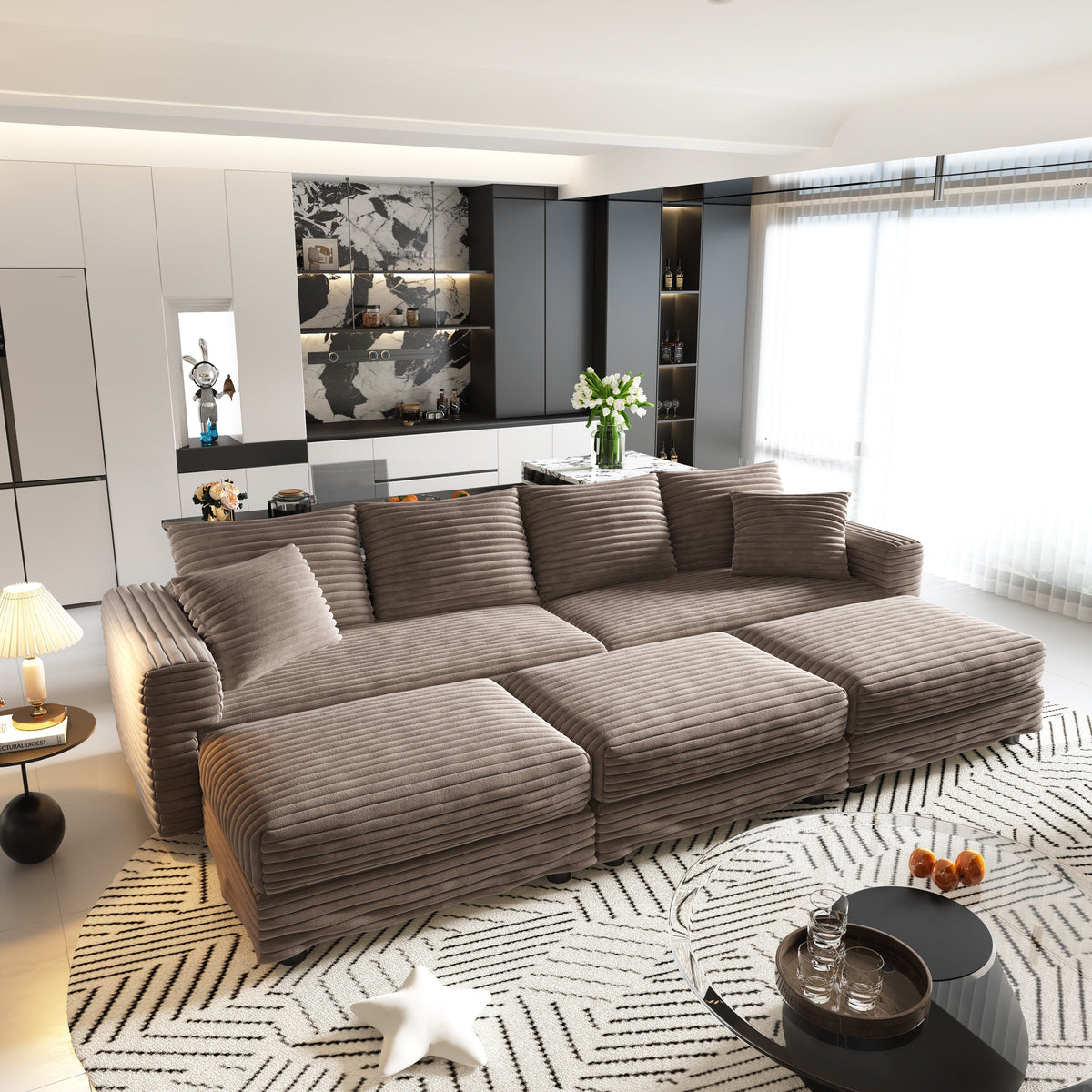 102.4" Plush Corduroy 4-Seat Sofa