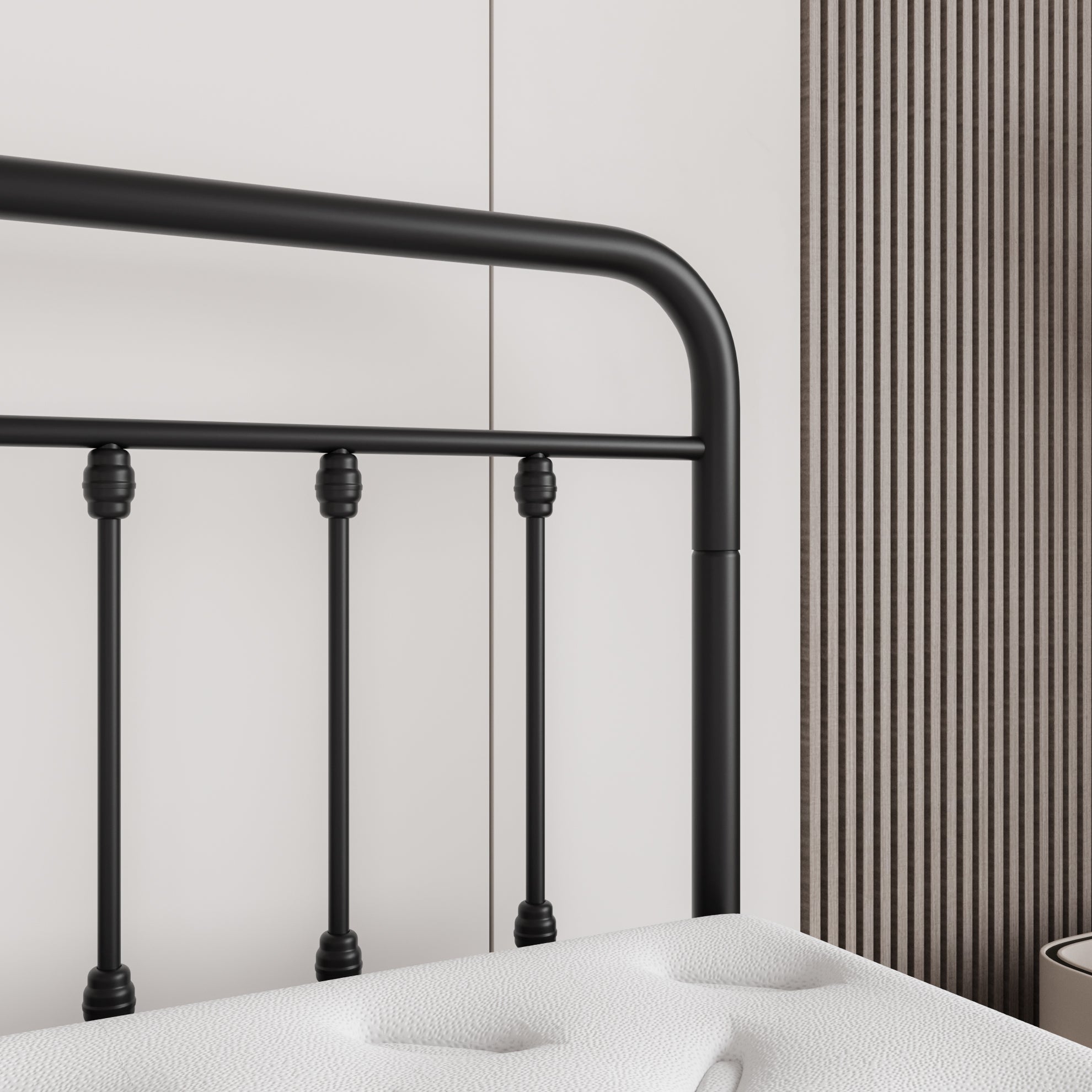 Metal Platform Bed Frame with Victorian Style Headboard