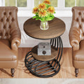 19.68" Round Vintage End Table with 2-Tier Storage