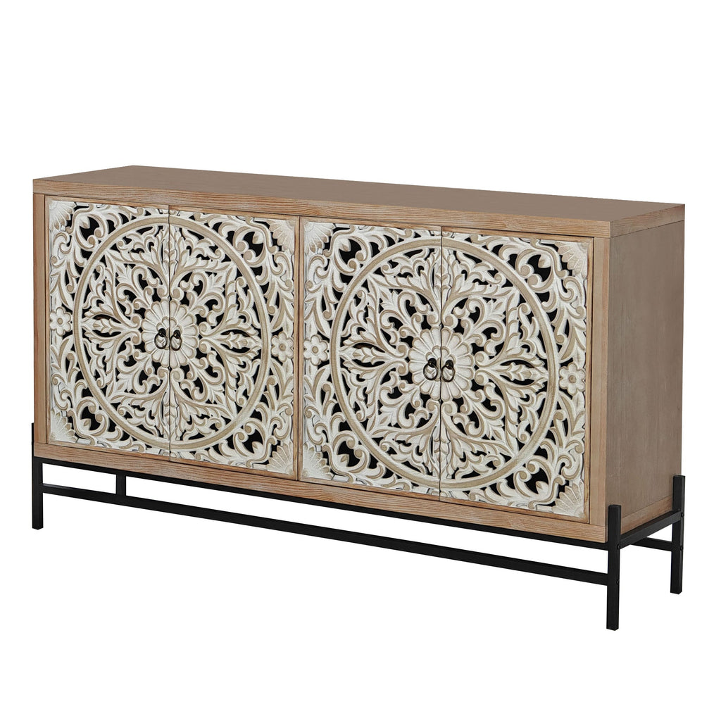 4 Door Wood Cabinet with Metal Base