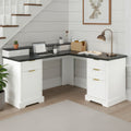 Modern Fluted L-Shaped Desk with Charging Station
