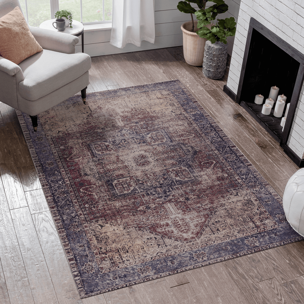 Maval Burgundy Washable 3x5 Area Rug