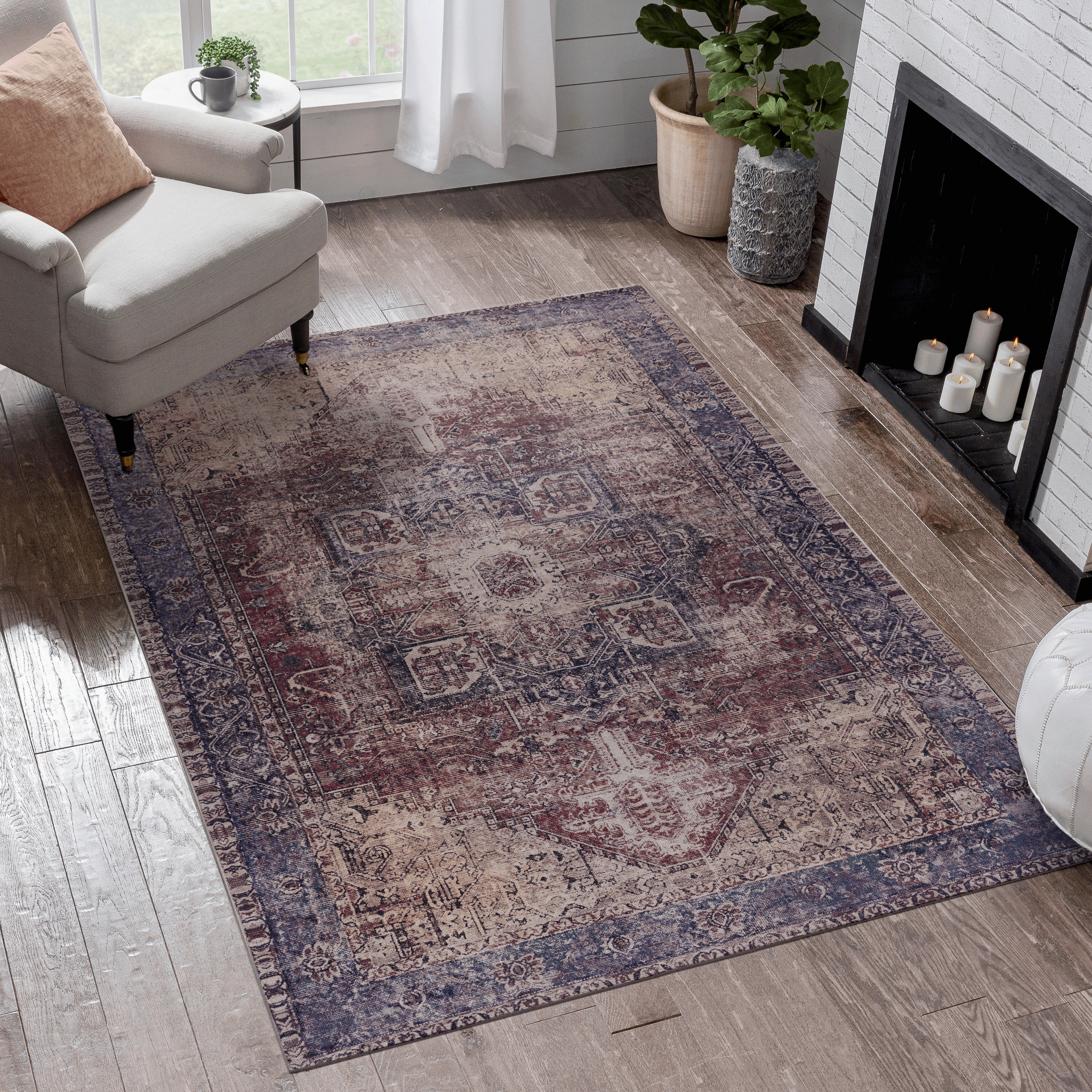 Maval Burgundy Washable 3x5 Area Rug
