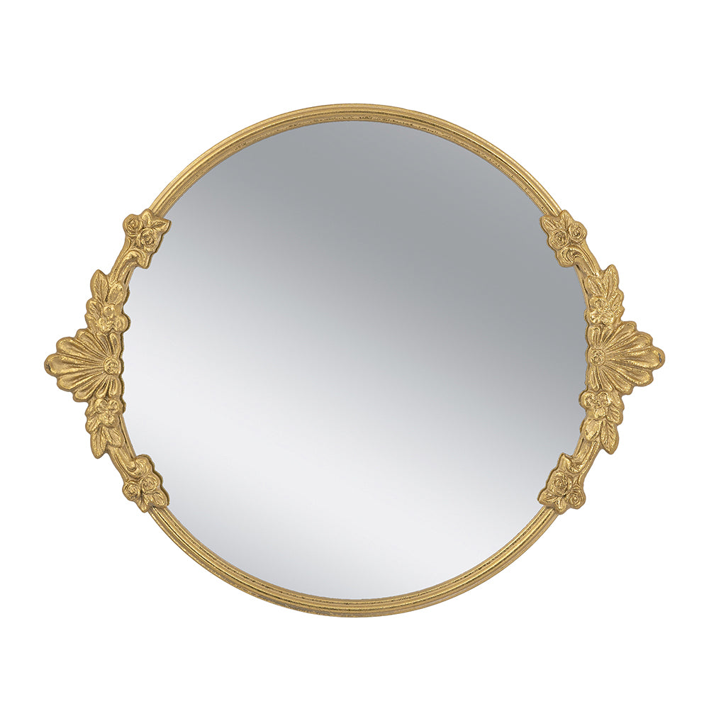 19x16 Round Mirror Tray with Gold Frame