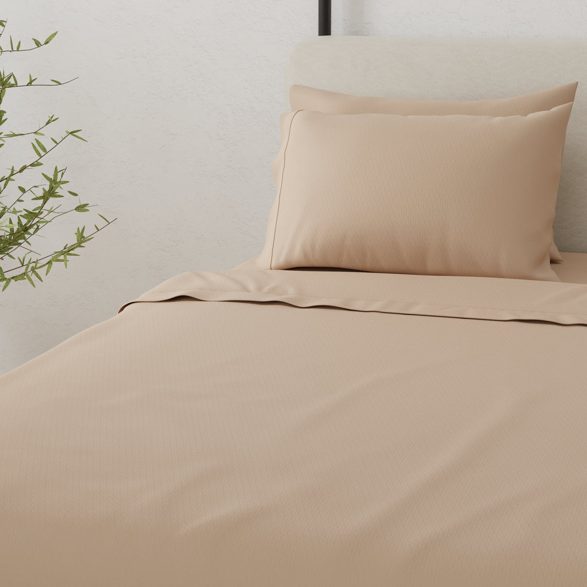 Omne Sleep 5-Piece Khaki Brushed Microfiber Split Queen Hypoallergenic Sheet Set