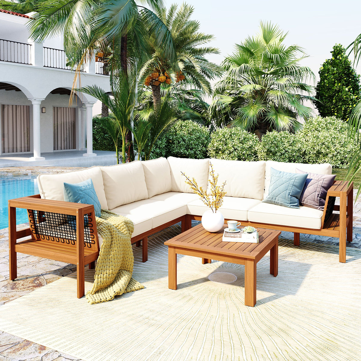 GO 4 Pieces Outdoor Acacia Wood Sofa Set