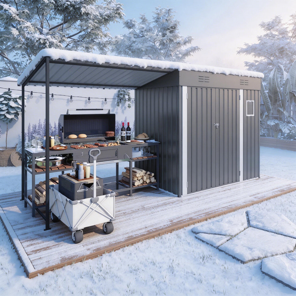 12x4ft Metal Lean to Shed with Open-Sided Pergola