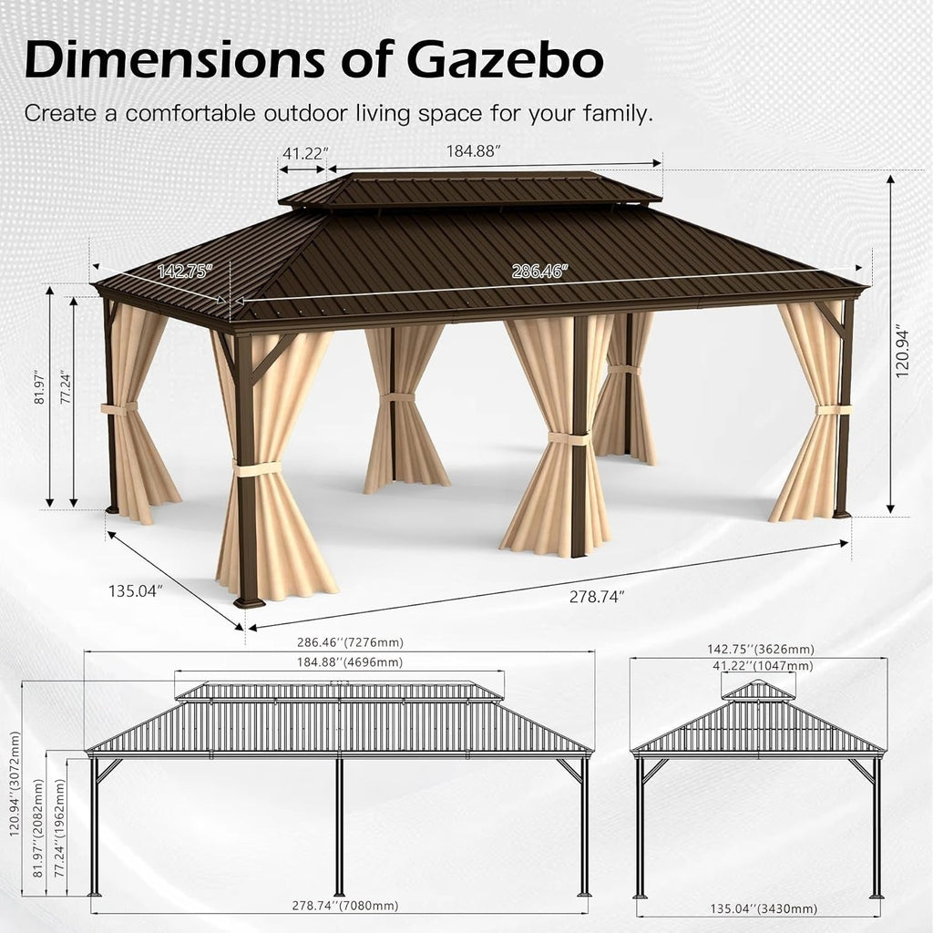 12x24FT Outdoor Hardtop Gazebo with Drainage System