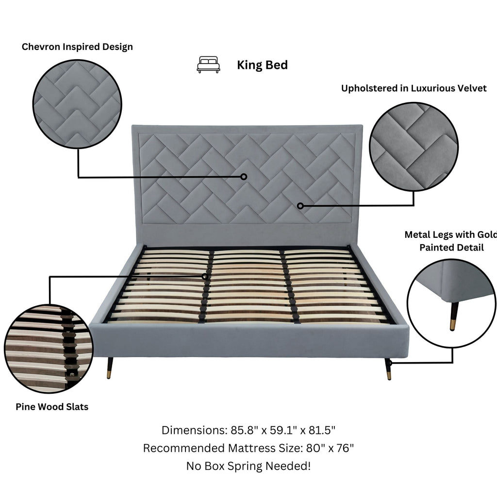 Crosby Upholstered Velvet King Bed