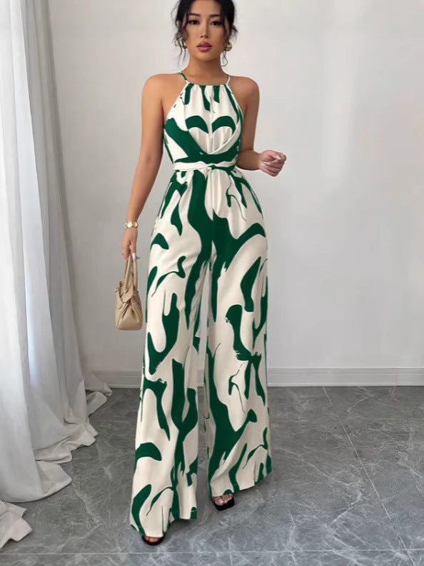 European And American Style Milk-Pattern Halter Neck Jumpsuit 2026 New Model Women's Tie-Back Open-Back Bodysuit