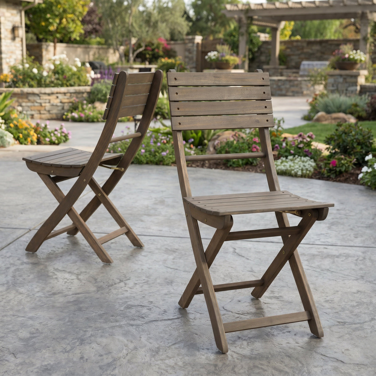 Outdoor Acacia Wood Folding Dining Chair (Set of 2)