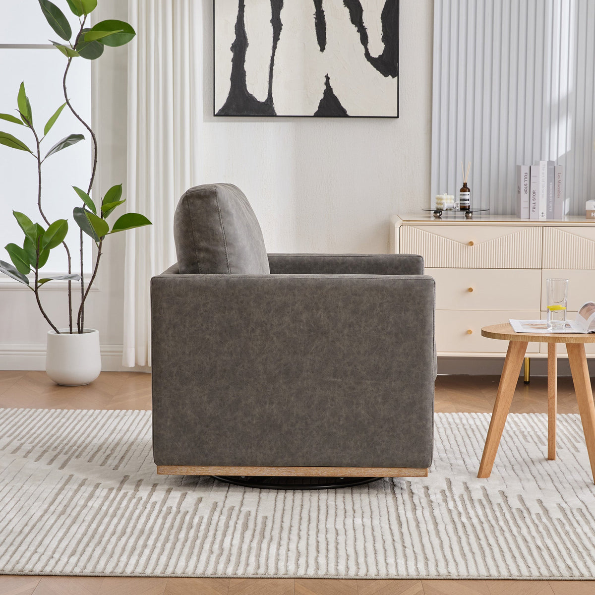 Gray Upholstered Square Swivel Accent Chair