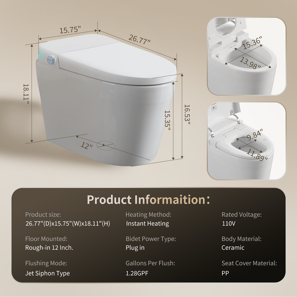 Tankless Smart Toilet With Built-In Bidet