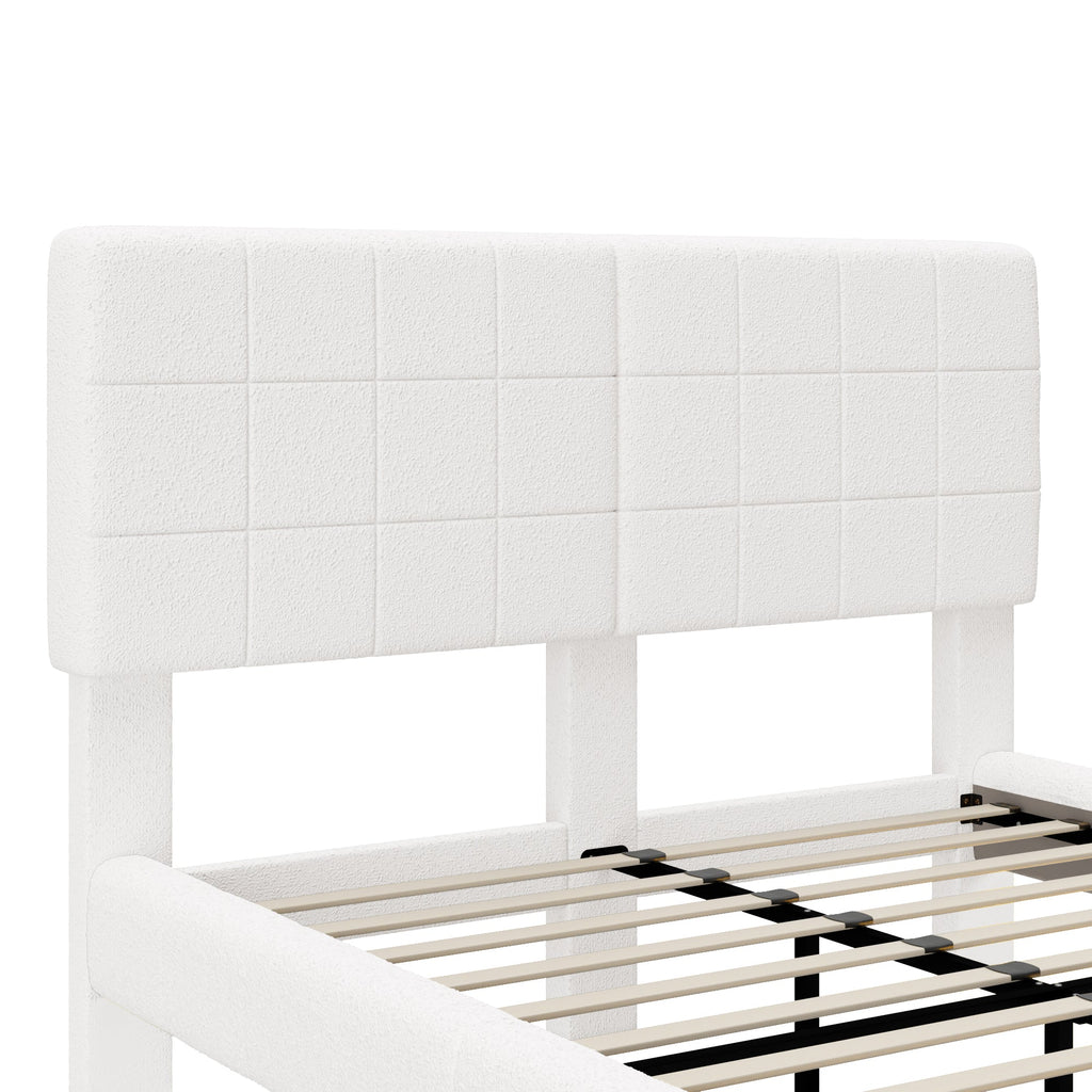 White Boucle Floating Bed with Light (Queen)
