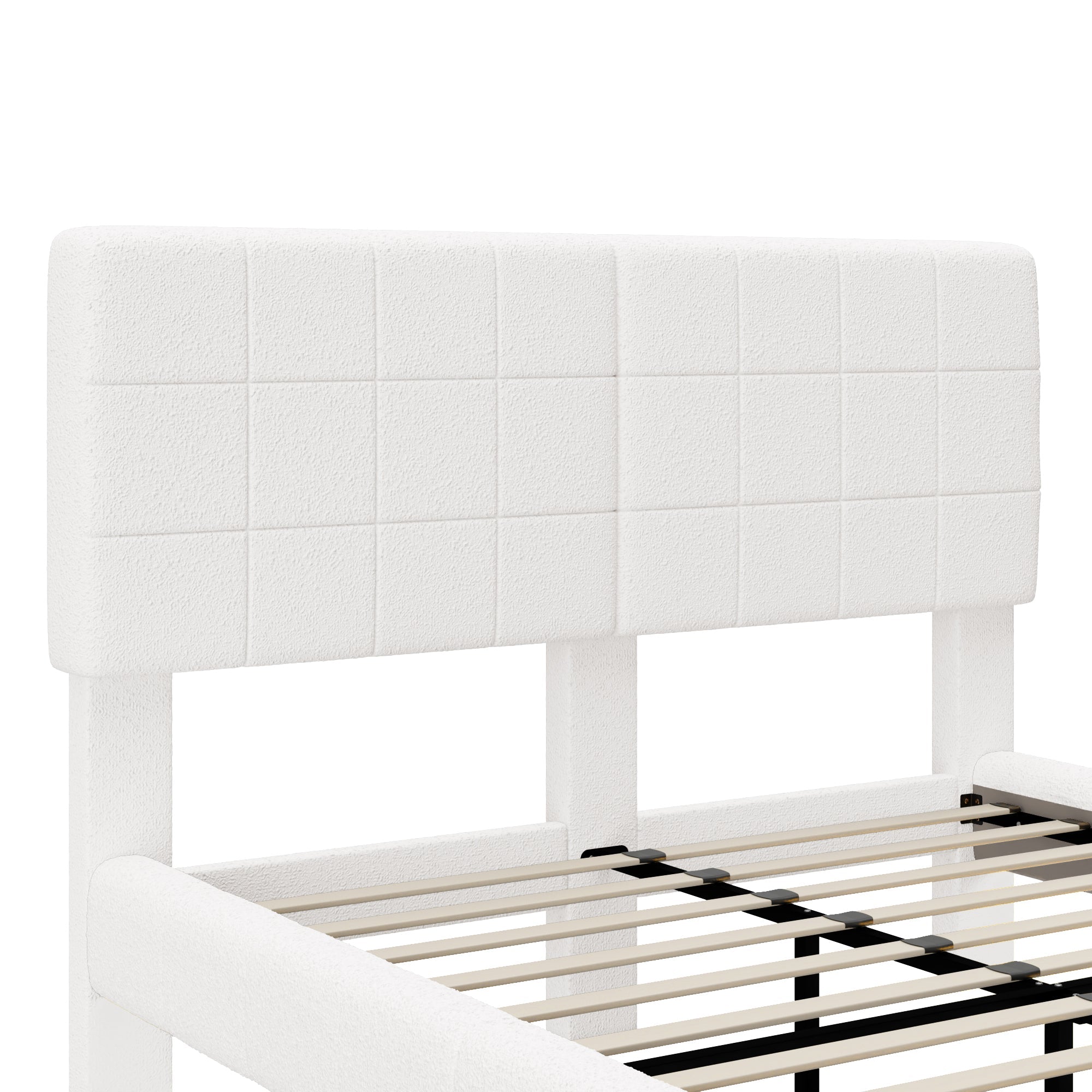 White Boucle Floating Bed with Light (Queen)