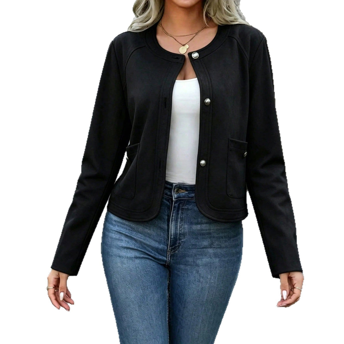 Womens Button-front Long-sleeve Cardigan Blazer