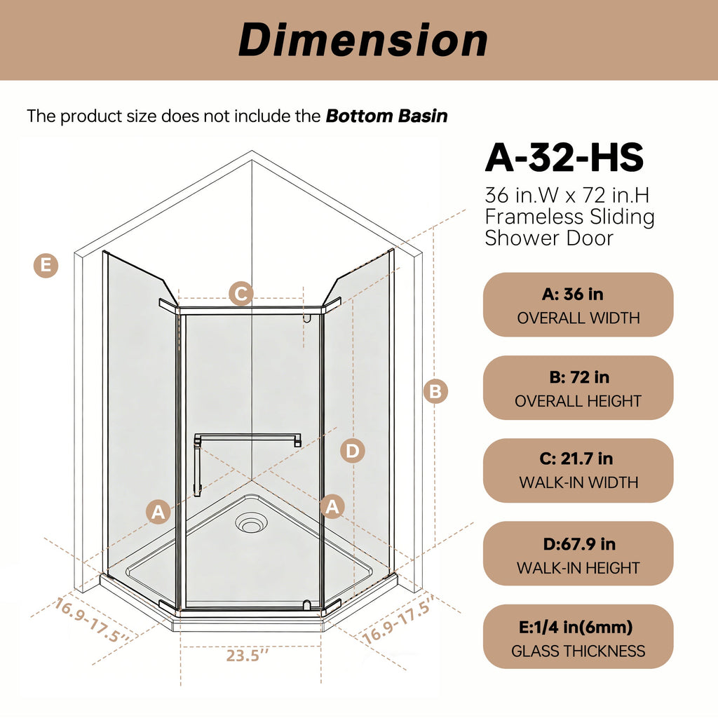 36" x 36" x 72" Frameless Neo-Angle Pivot Shower Door