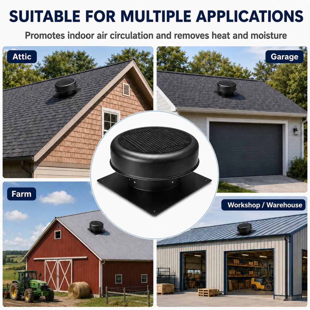 12" Flush Mount Round Solar Roof Vent Fan, 30W Dual Power