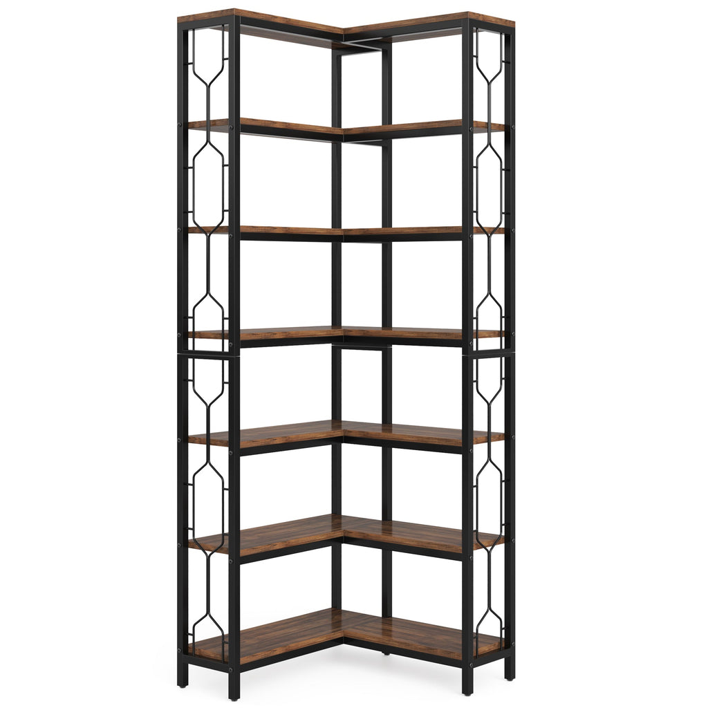 Stylish 7-Tier Industrial Corner Bookshelf