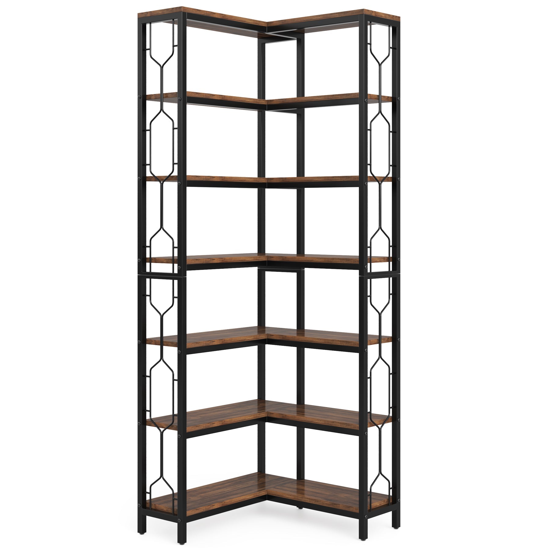 Stylish 7-Tier Industrial Corner Bookshelf
