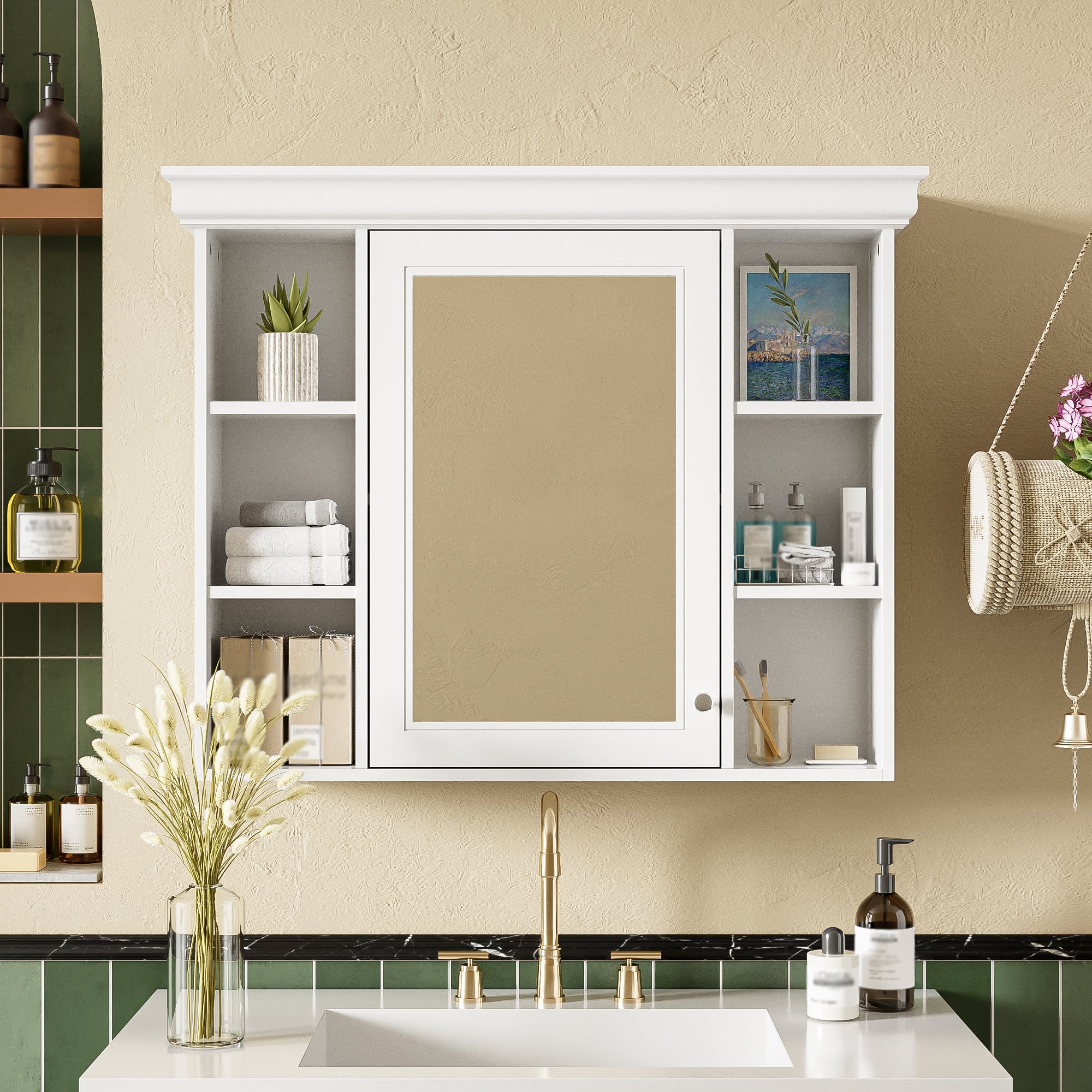 35" x 28" White Wall Mounted Bathroom Storage Cabinet