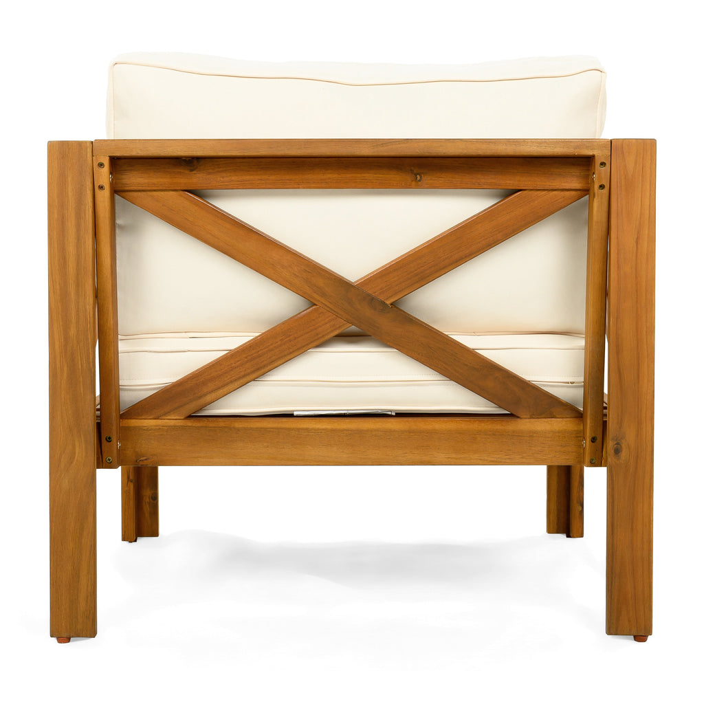 Outdoor Acacia Wood Club Wooden Armchair with Cushions (Set of 4)