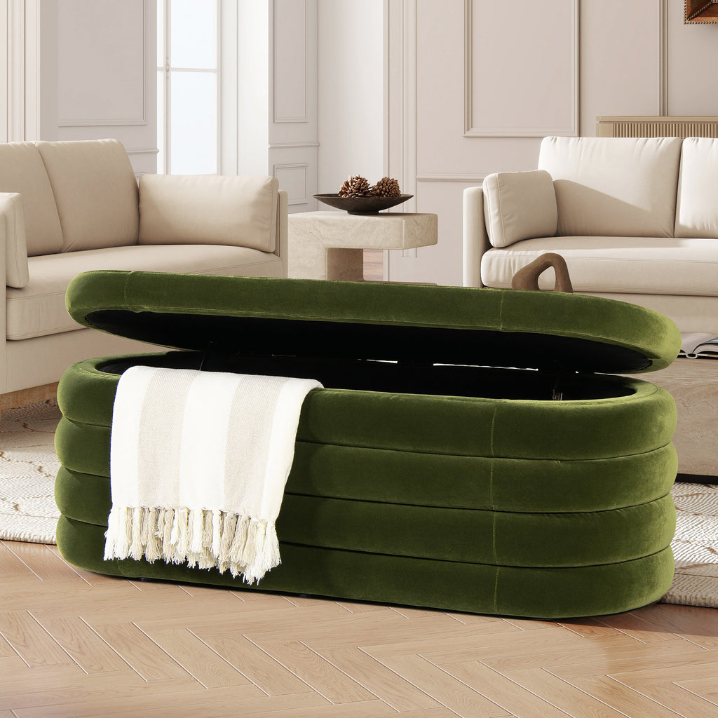 Fuji 49" Upholstered Oval Storage Bench