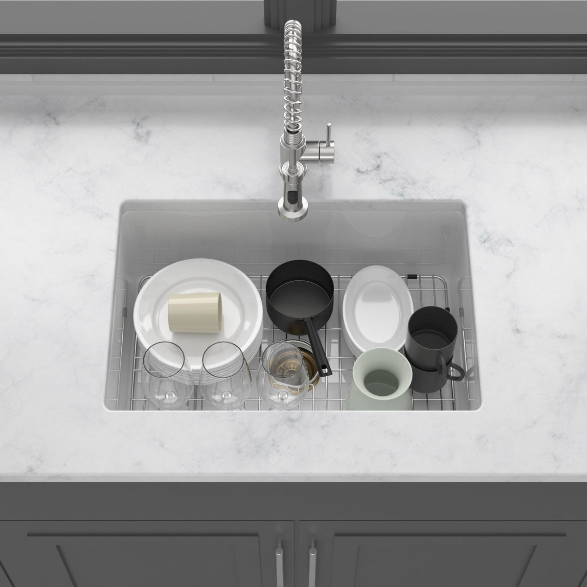 27"x19"x10" Undermount Single Bowl Fireclay Kitchen Sink