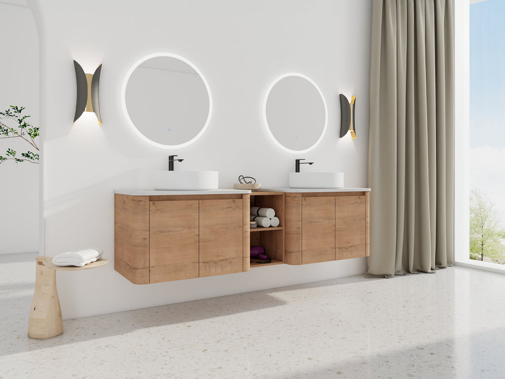 72'' Wall-Mounted Bathroom Vanity With Ceramic Art Sink