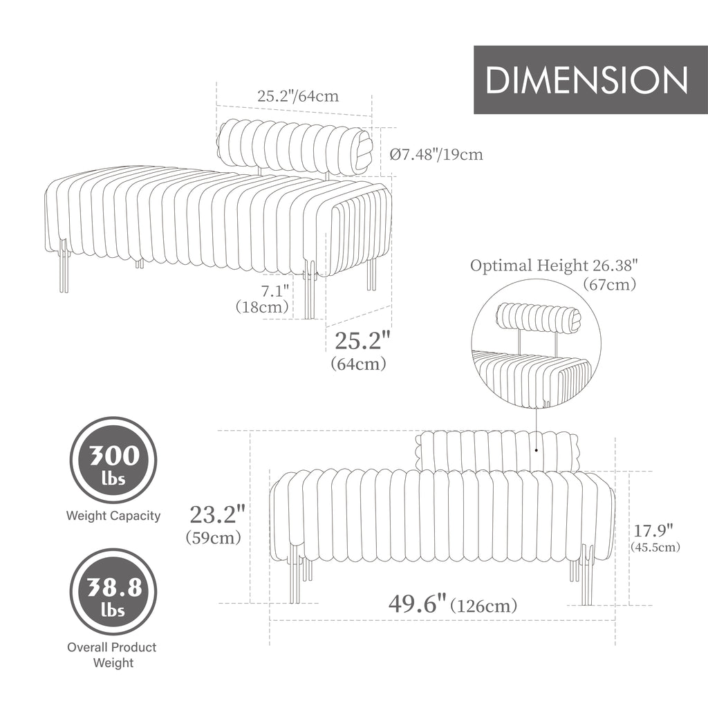 49.6" Wide Upholstered Mini Loveseat with Metal Legs