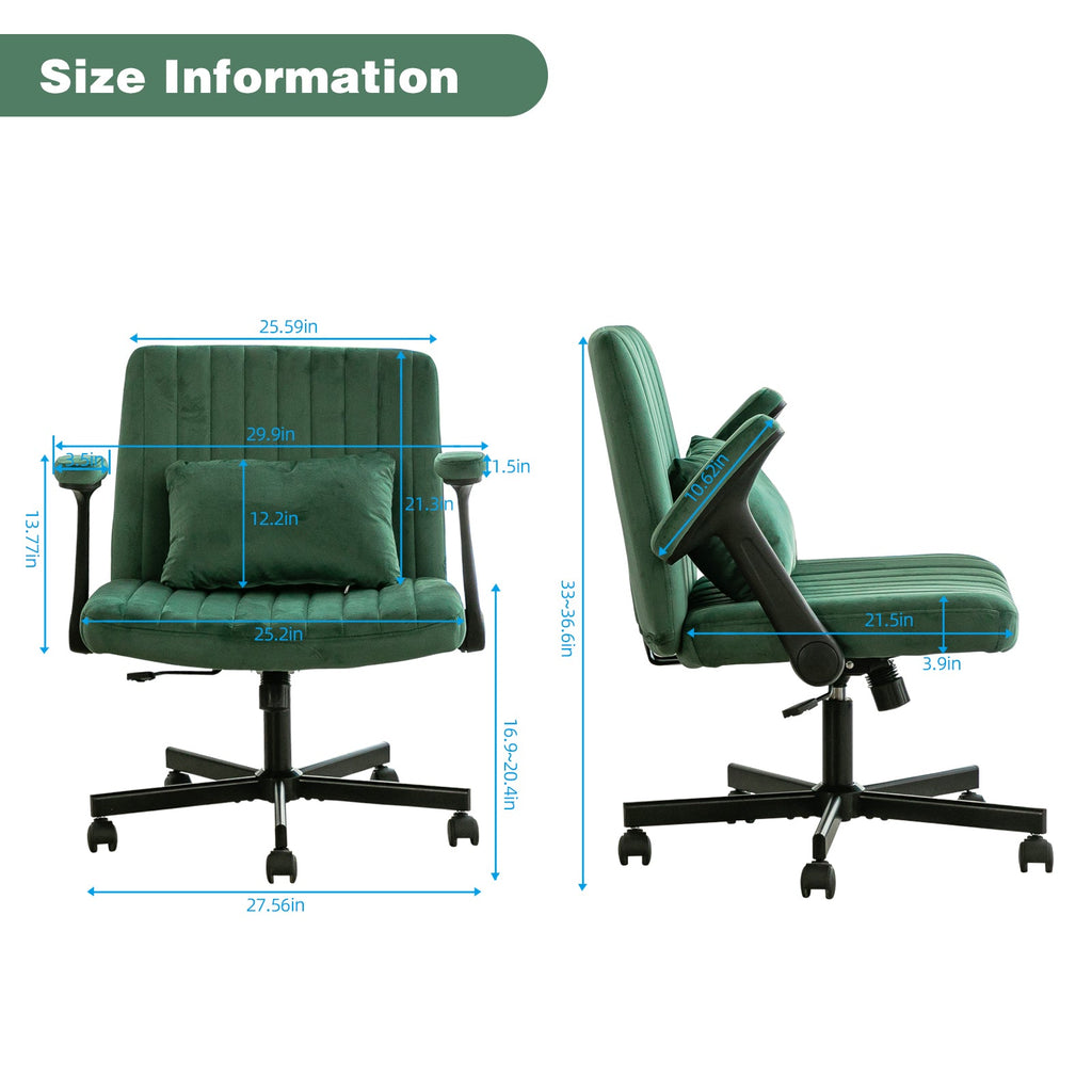Green Velvet Criss Cross Armrest Office Chair