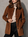 Suede Mid-length Loose-fit Casual Womens Jacket