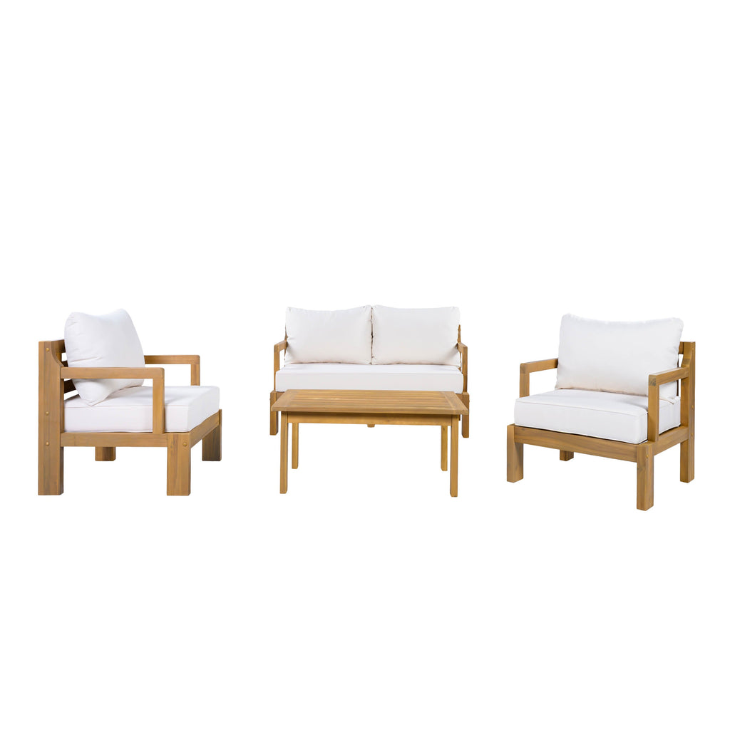 Outdoor 4-Seater Acacia Wood Patio Chat Set, Beige+Natural