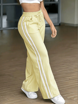 Women's High-waisted Lace-up Patchwork Casual Wide-leg Pants