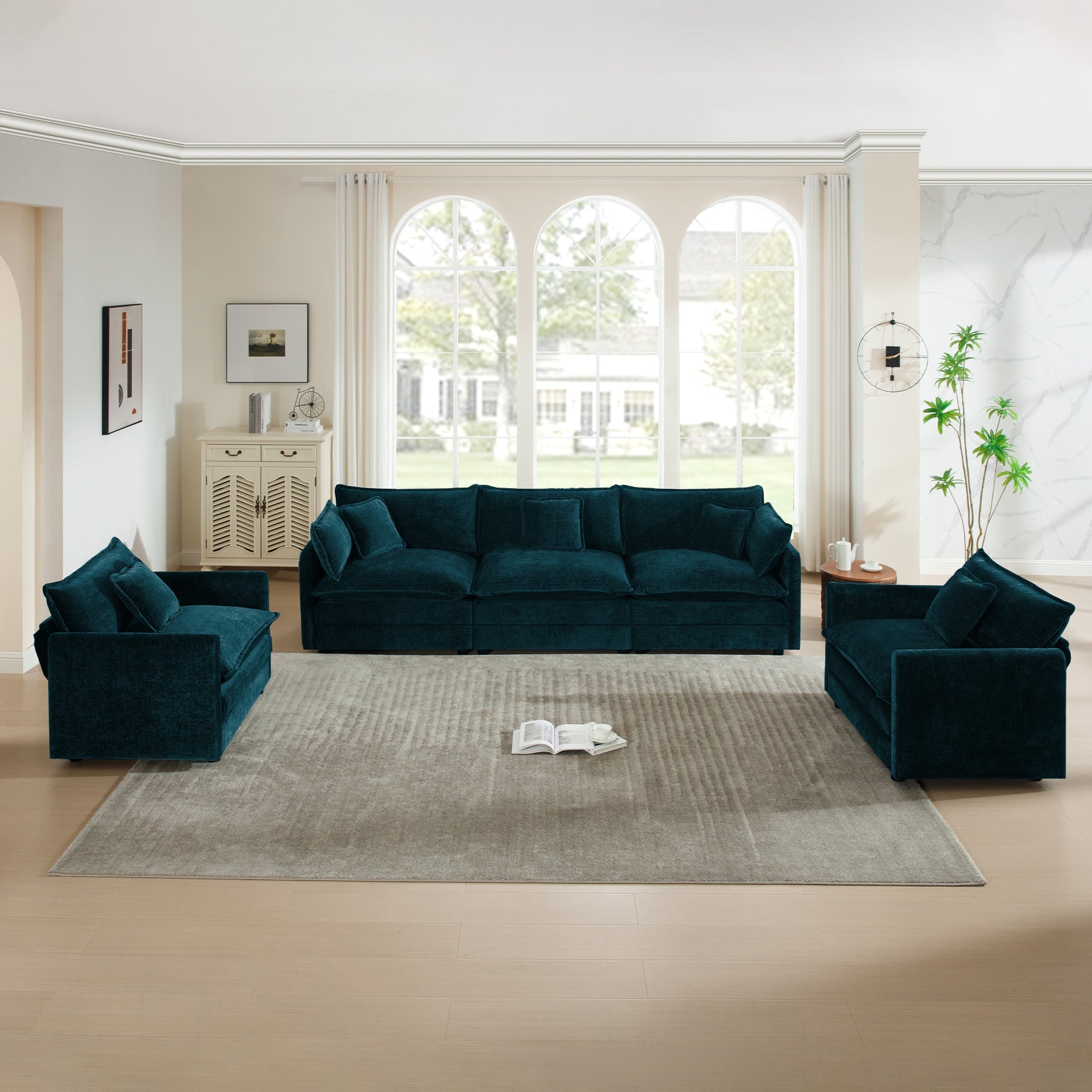 Sofa Set of 3 - Modern Living Room Sofa Set with Accent Chairs