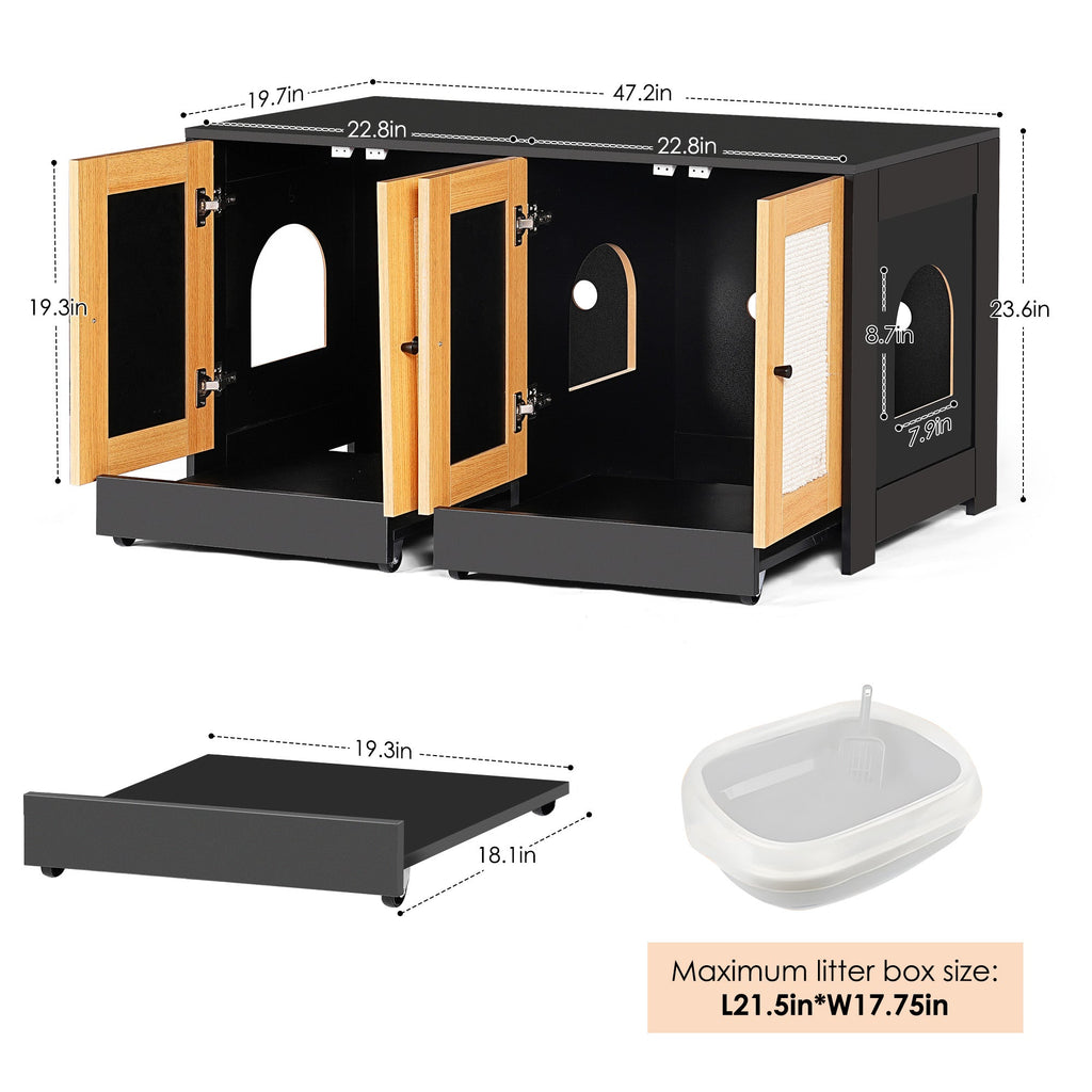 Double Litter Box Enclosure for Two Cats