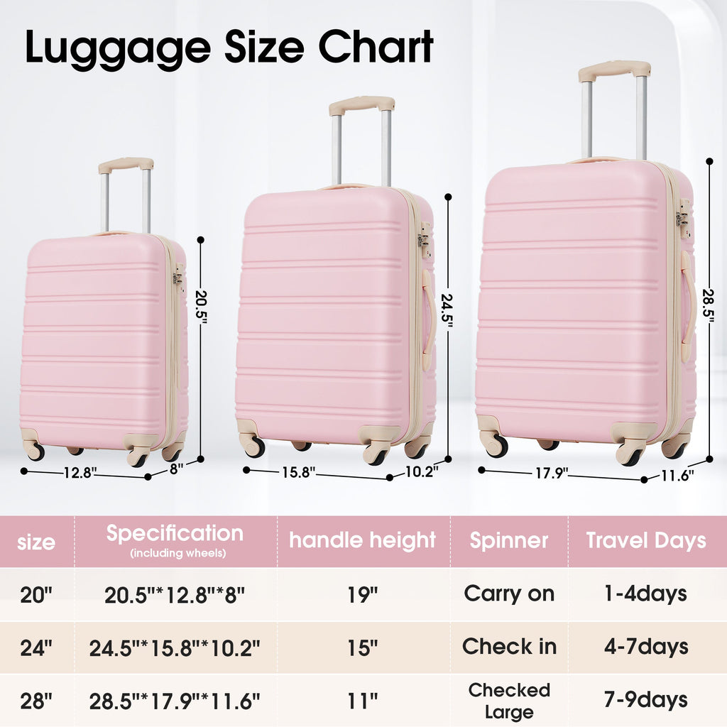 3 Piece Luggage Set Hardside Spinner Suitcase