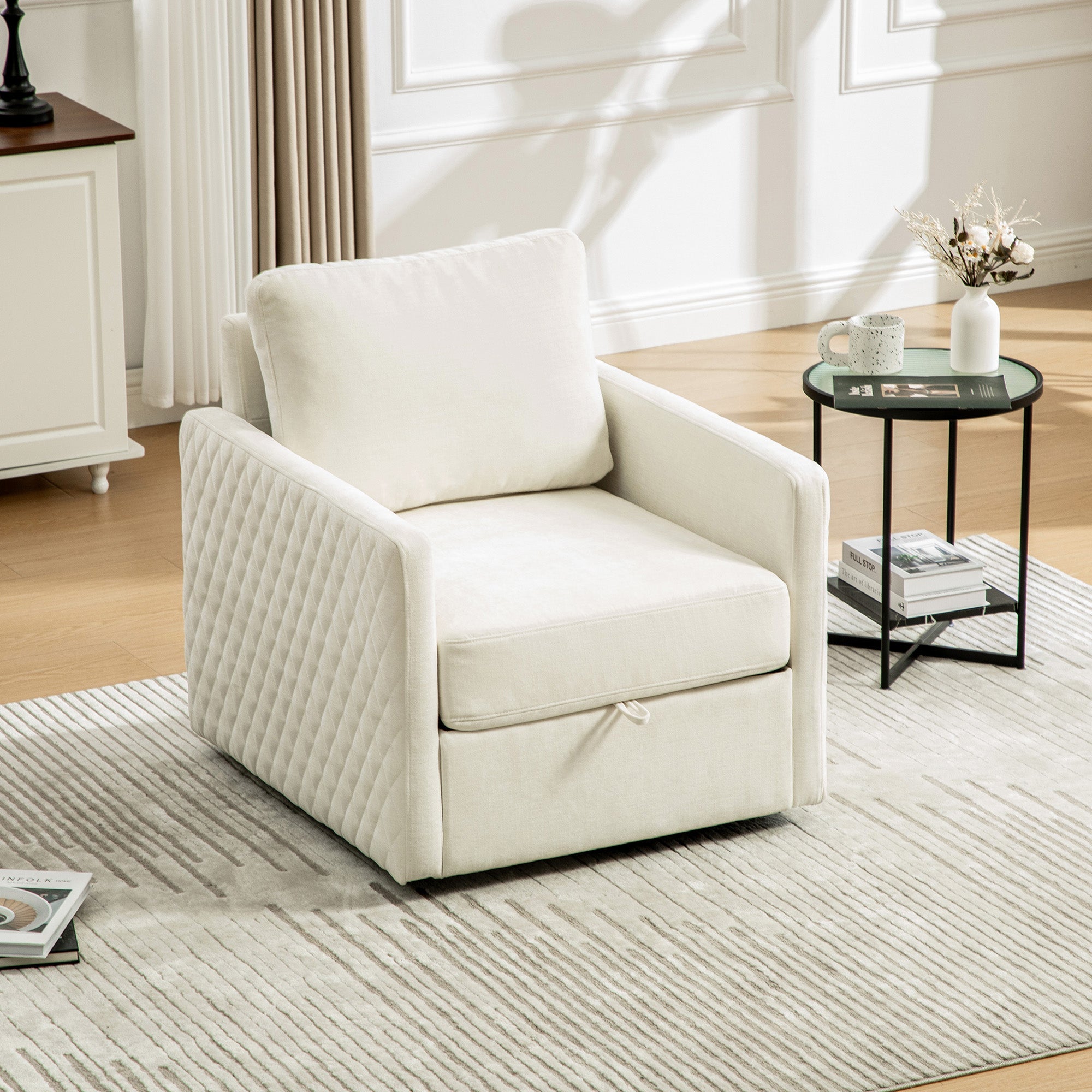 29.5"W Upholstered 360° Swivel Armchair with Hidden Storage