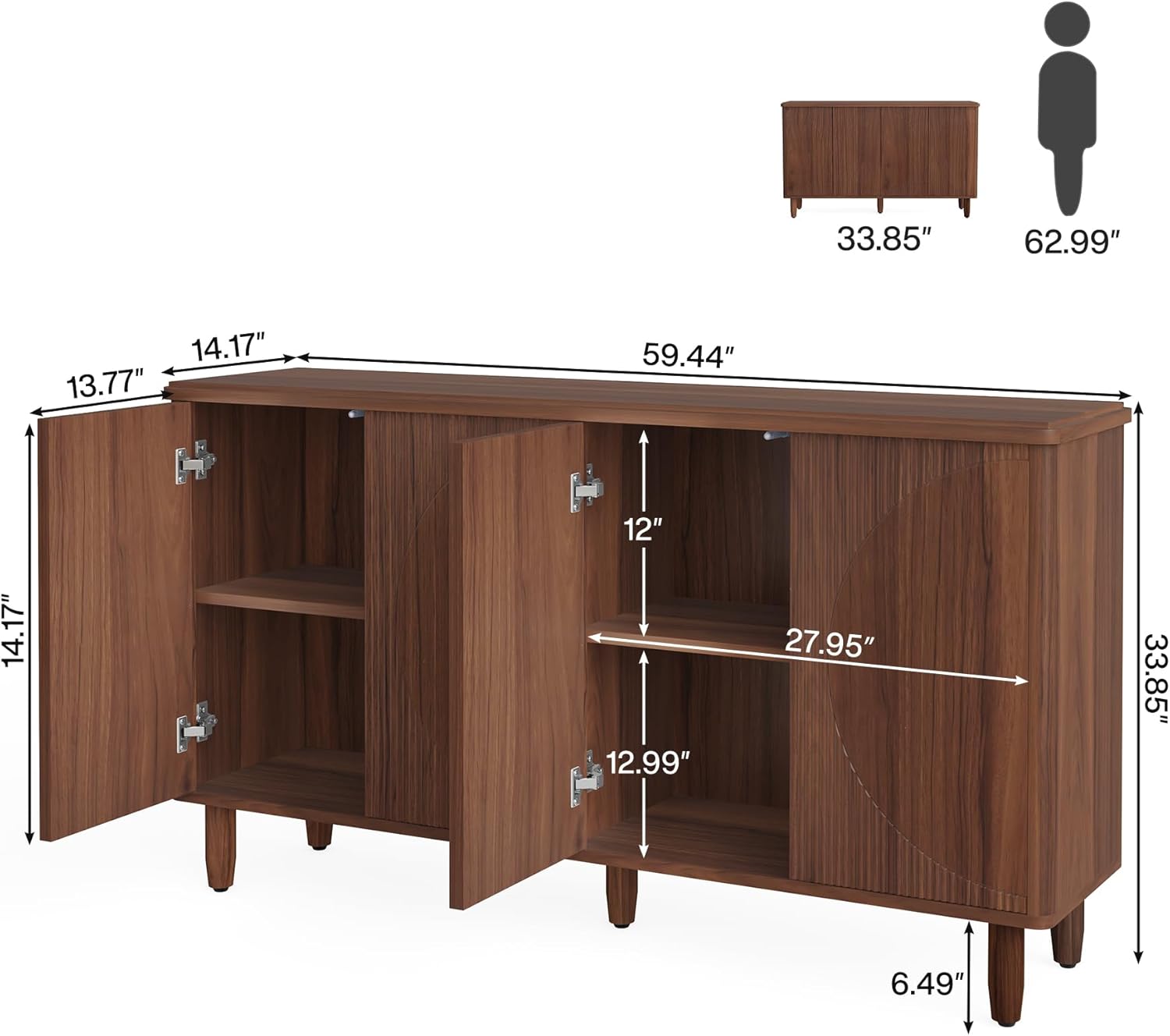 59.74" Modern Rustic Buffet Sideboard Cabinet