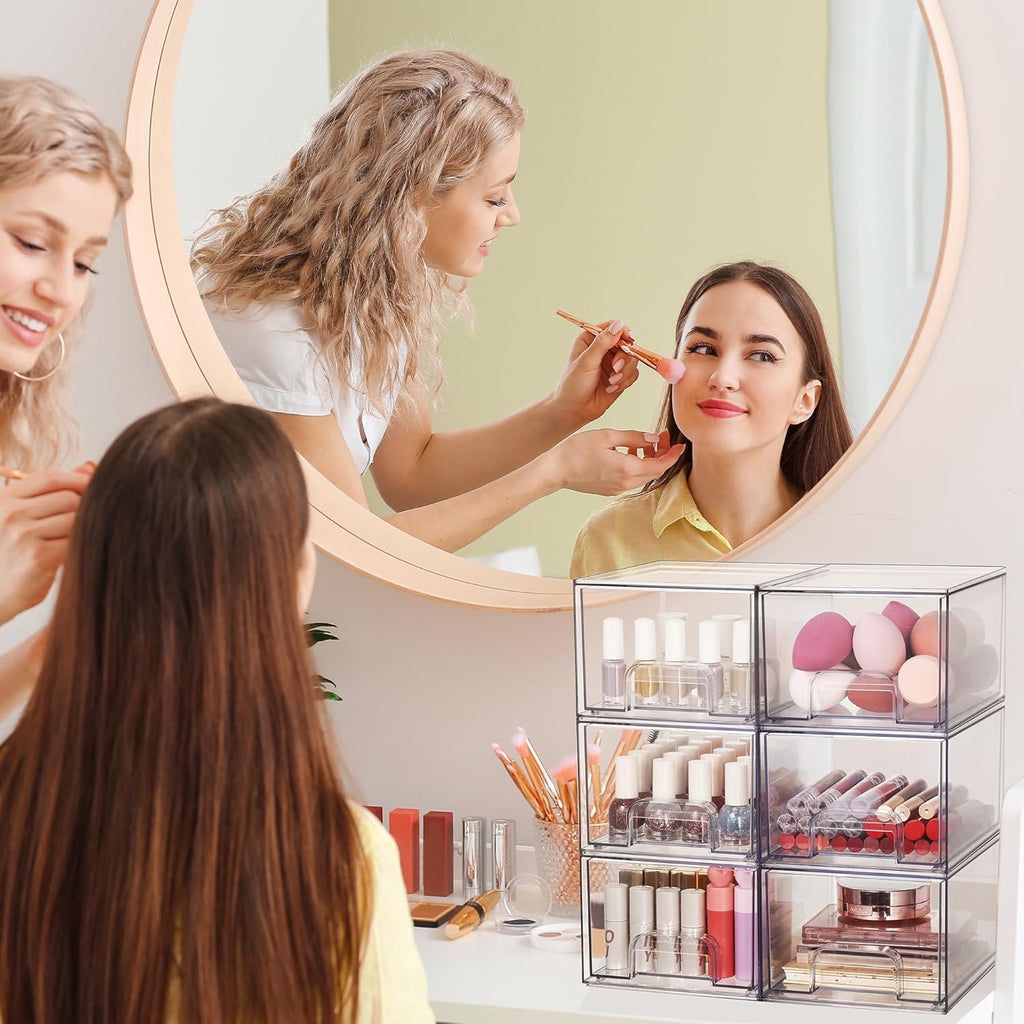 1 2 4 Pack Clear Stackable Storage Drawers, 11.2cm, 4.4in  Tall Acrylic Bathroom Makeup Organizer,Plastic Storage Bins For Vanity, Undersink, Kitchen Cabinets, Pantry, Home Organization