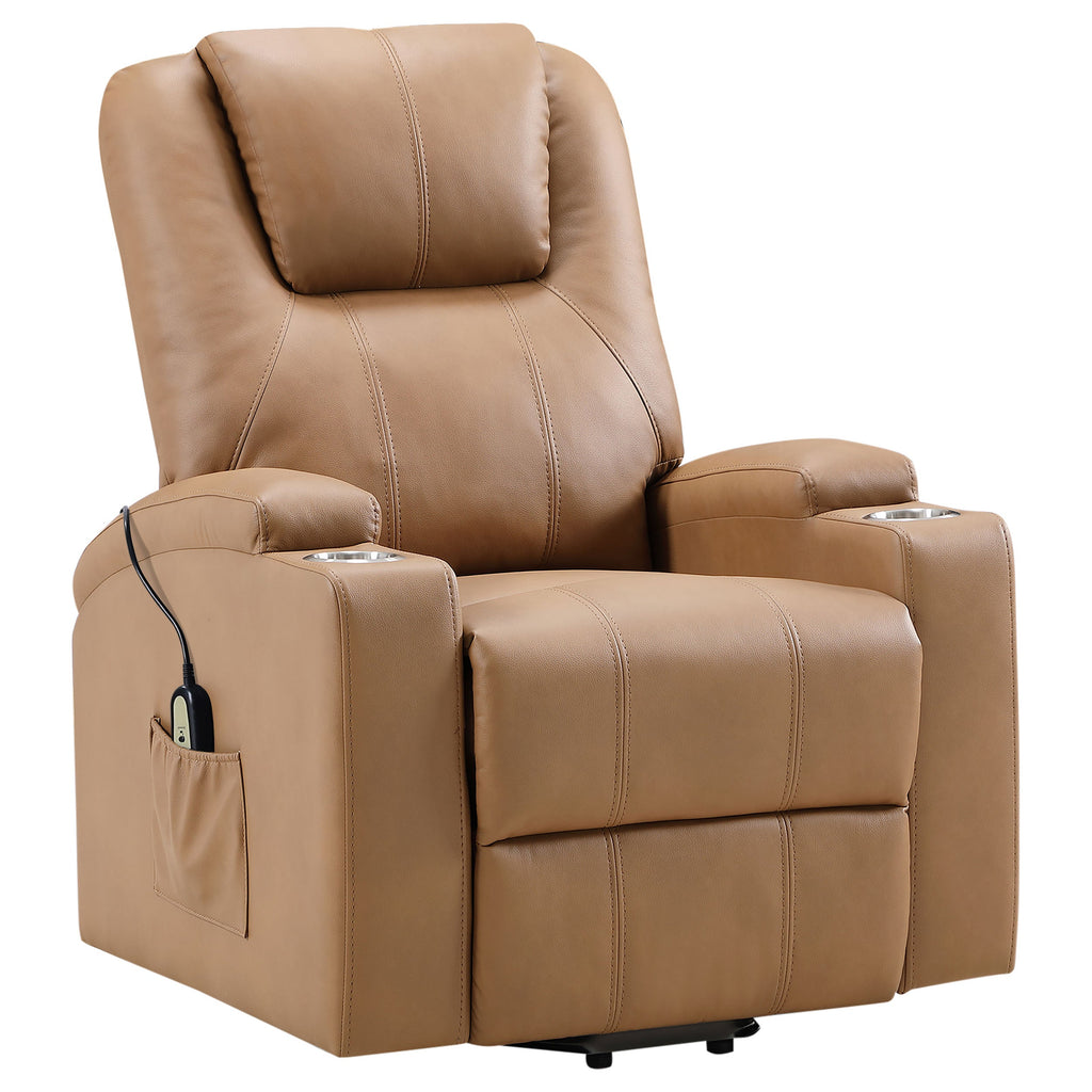 Macklin Camel Upholstered Power Lift Massage Recliner