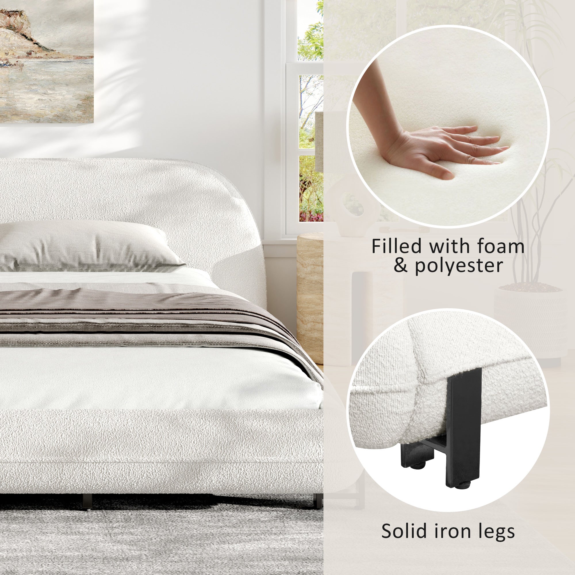 King Size Bed Frame with Boucle Fabric