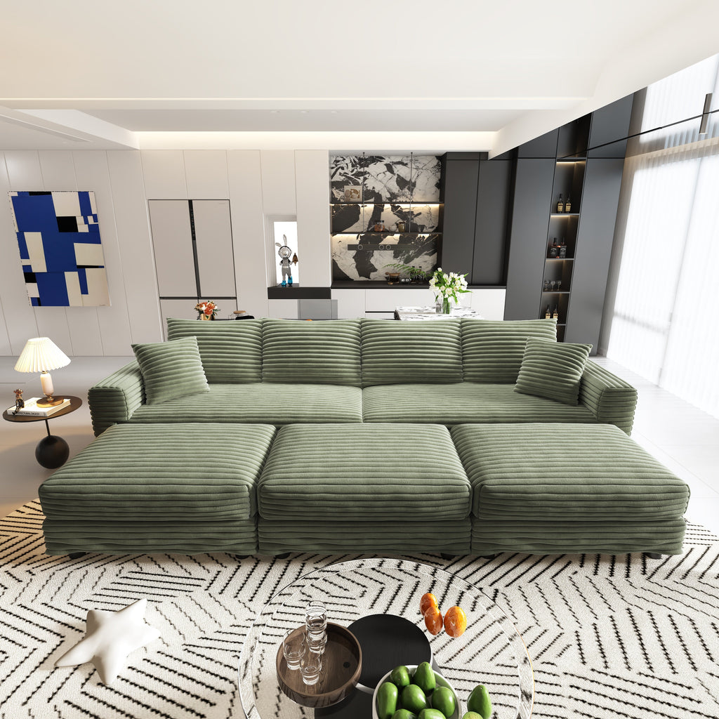 Plush Corduroy 4-Seat Sofa - Modern Comfy Upholstered Couch