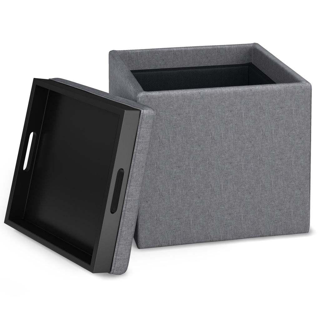 Rockwood 17 Inch Wide Cube Storage Ottoman with Tray