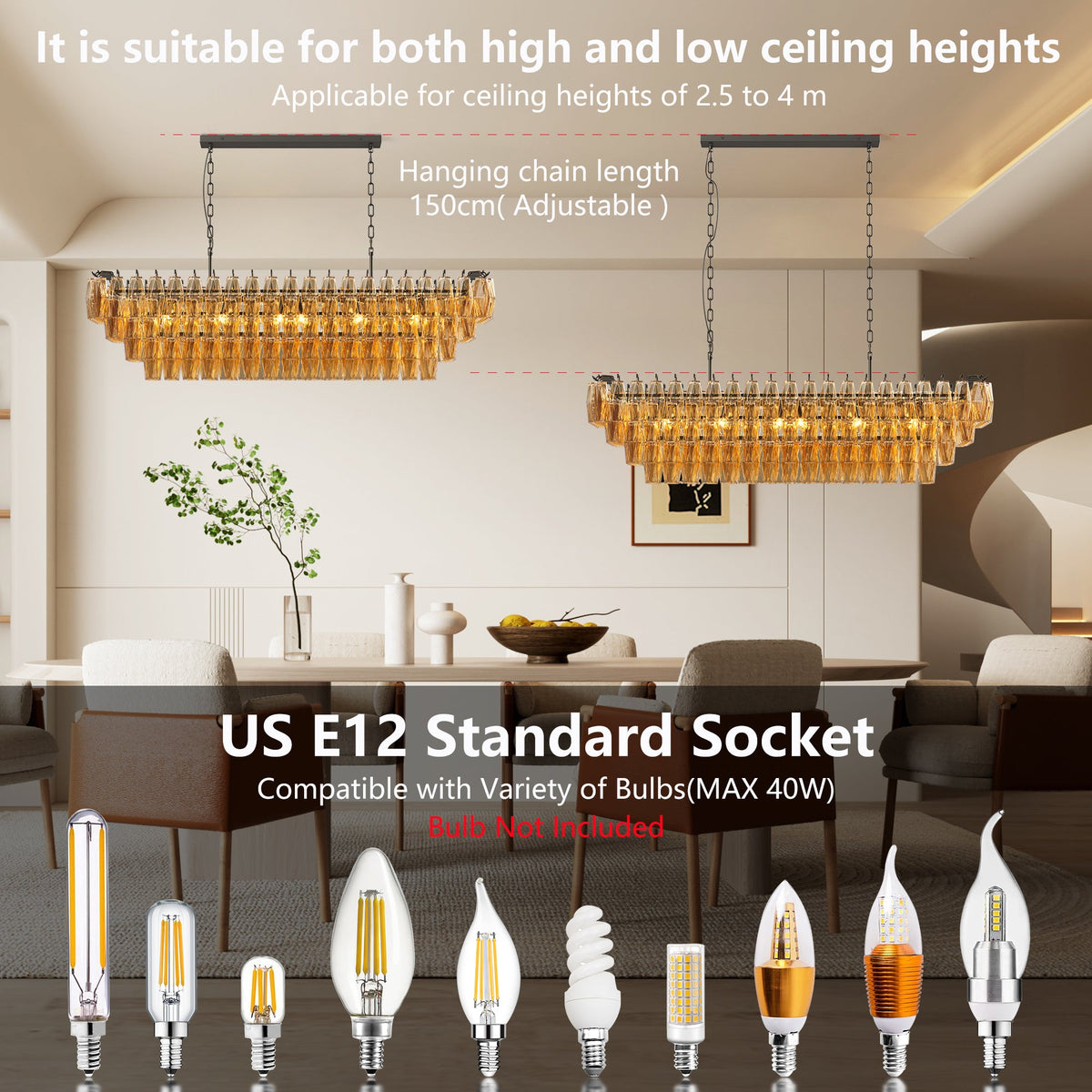 54" Black Rectangular Chandelier