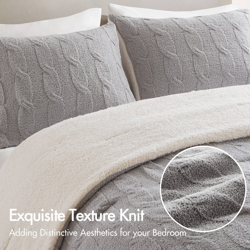 3 Pieces Full/Queen Cable Knit Chenille Comforter Set