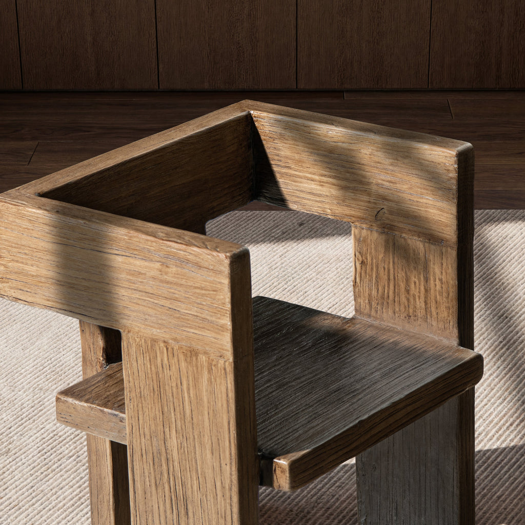 Avenel Solid Reclaimed Elm Sculptural Block Accent Chair