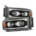 AlphaRex 02-05 Dodge Ram 1500 LUXX LED Proj Headlights Plank Style Black w/Activ Light/Seq Signal 880567 *Discontinued
